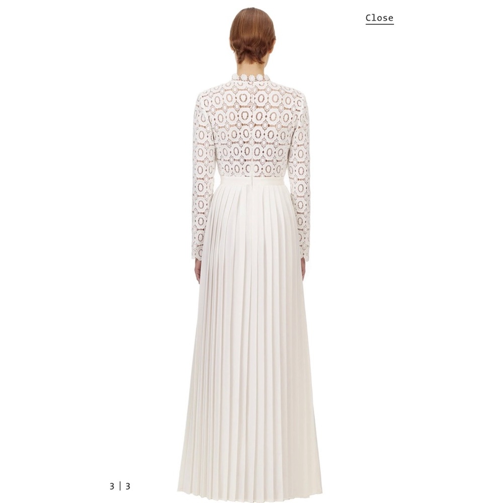 SelfPortrait Pleated Crochet Floral Maxi Dress Gem